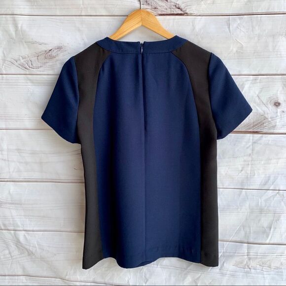 NWT J. Crew Navy Blue Black Colorblock Short Sleeve Crepe Top B9470 - Picture 5 of 8